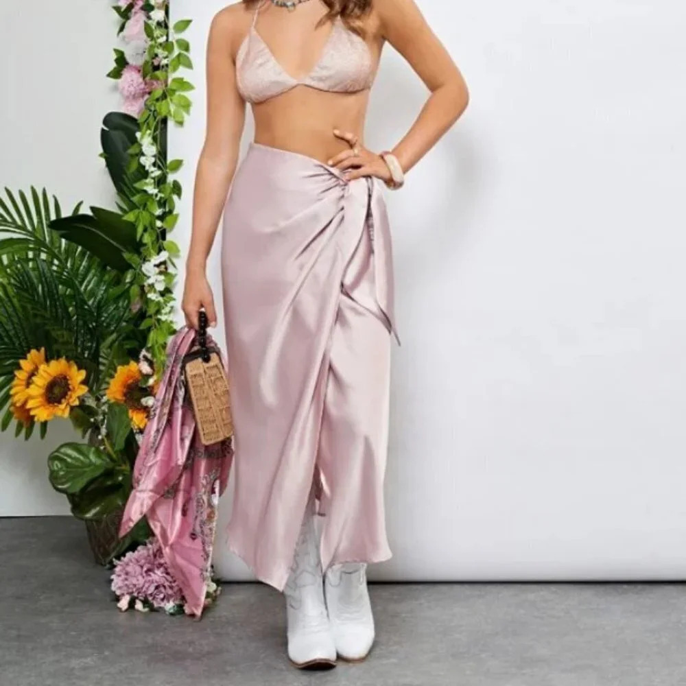 𝅺SHEIN Satin Wrap  Skirt